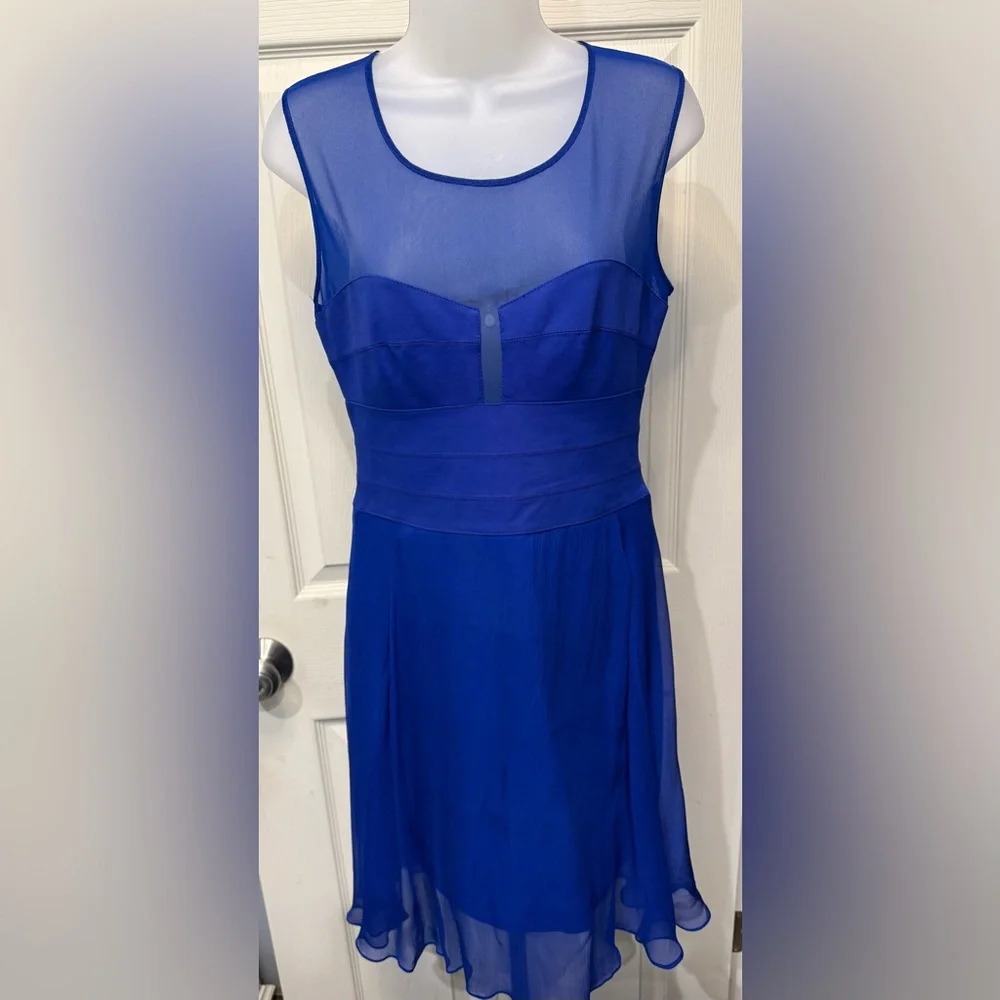 “Prom” BCBGMaxAzria Royal Blue Sheer Mini Dress - Picture 1 of 5
